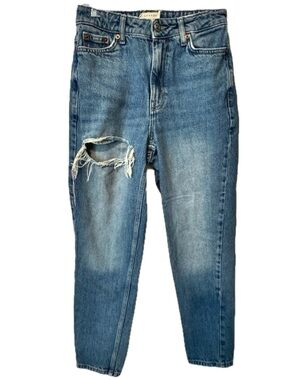 Topshop High Rise Mom Jeans 25 Distressed Ripped Blue Vintage Wash